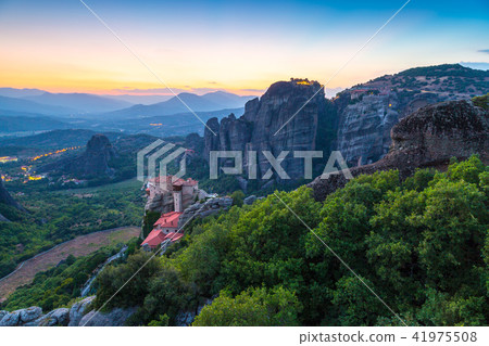 Mountain scenery with Meteora rocks and Monastery Mountain scenery with Meteora rocks and Monastery 41975508