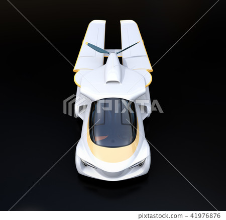 Conception image of a flying car (flying car) which is used as a car with its main wing stored in black back Conception image of a flying car (flying car) which is used as a car with its main wing stored in black back 41976876
