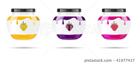 Glass jar with jam and configure with blackberry and raspberry. Vector illustration. Packaging 41977437