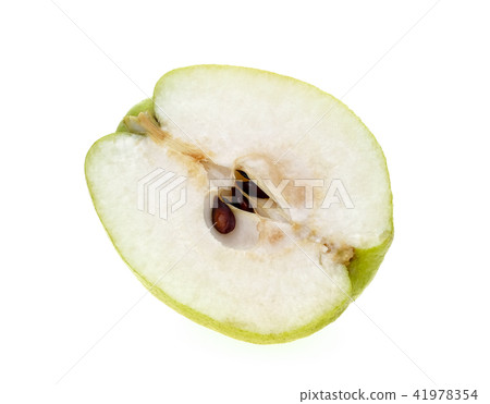 Green Pear cut half on white background. 41978354