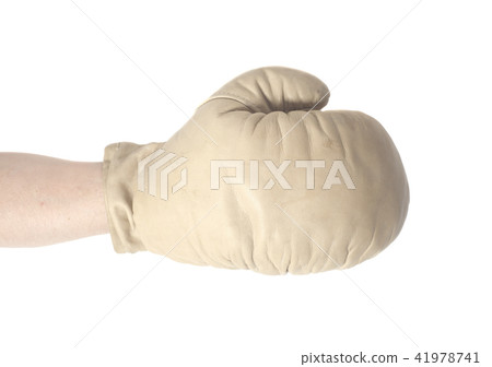 White boxing glove wearing in male hand White boxing glove wearing in male hand 41978741