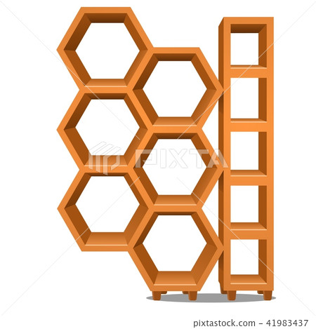 Wooden rack in the form of honeycomb isolated on white background. Vector cartoon close-up 41983437