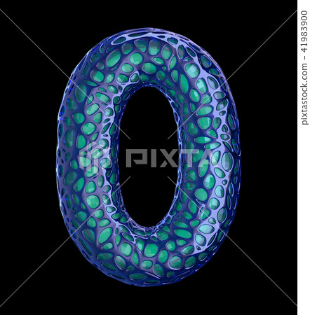 Number 0 zero made of blue plastic with abstract holes isolated on black background. 3d Number 0 zero made of blue plastic with abstract holes isolated on black background. 3d 41983900