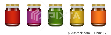 Glass jar with jam and configure. Vector illustration. Packaging collection. Label for jam. Bank 41984178