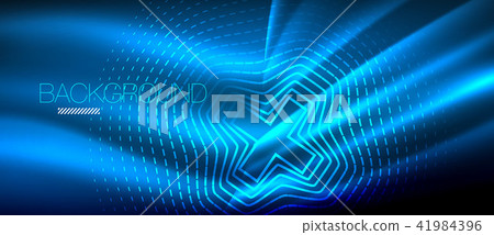 Neon glowing wave, magic energy and light motion background. Wallpaper template, hi-tech future 41984396