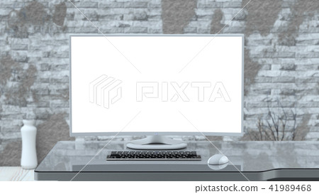 Work desk with PC blank screen mock-up 41989468