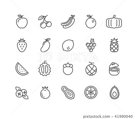 Simple Set of Fruits vector thin line icons - Stock Illustration ...