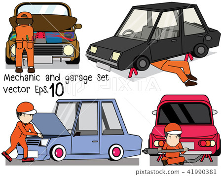 Auto mechanic working and repair car set. Auto mechanic working and repair car set. 41990381
