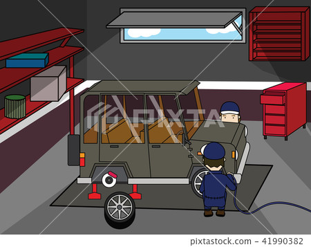 Change wheel and Repair car. Flat vector  41990382