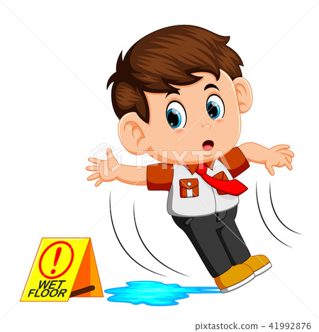 boy slipping on wet floor - Stock Illustration [41992876] - PIXTA