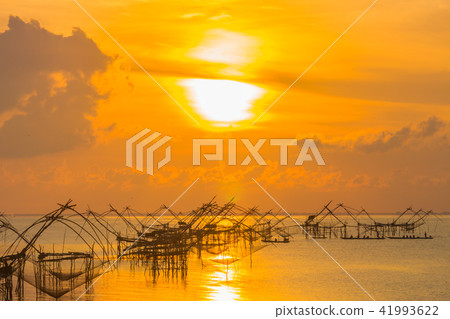 sunshine at fishing trap at Pak Pra in Talay Noi sunshine at fishing trap at Pak Pra in Talay Noi 41993622