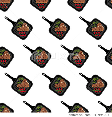 Steak on grill pan seamless pattern Steak on grill pan seamless pattern 41994004