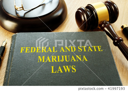 Federal and State Marijuana Laws and gavel. 41997193