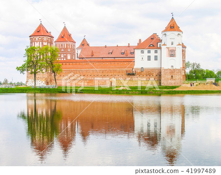 Mir, Belarus. Castle Complex Mir On Sunny Day with blue sky Background. Old medieval Towers and 41997489