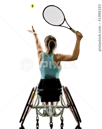 young handicapped tennis player woman wheelchair sport isolated young handicapped tennis player woman wheelchair sport isolated 41998163