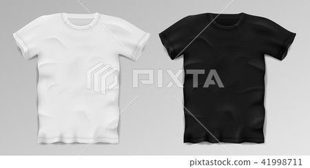 Black and white realistic male t-shirt. Blank sports t-shirt template isolated. Cotton man shirt 41998711