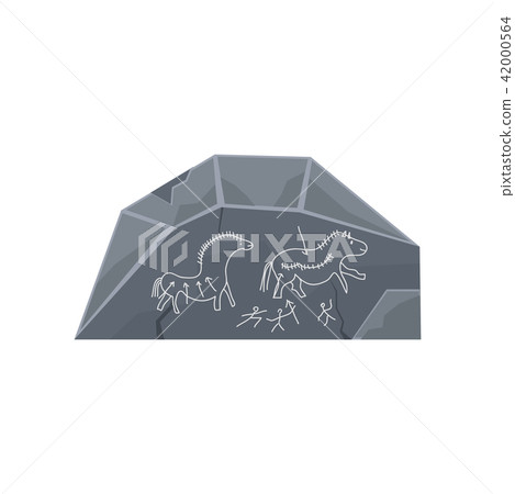 Prehistoric rock engravings, Stone Age symbol vector Illustration on a white background Prehistoric rock engravings, Stone Age symbol vector Illustration on a white background 42000564