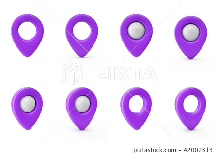 3D Rendering Set of Purple map pointer isolated 3D Rendering Set of Purple map pointer isolated 42002313