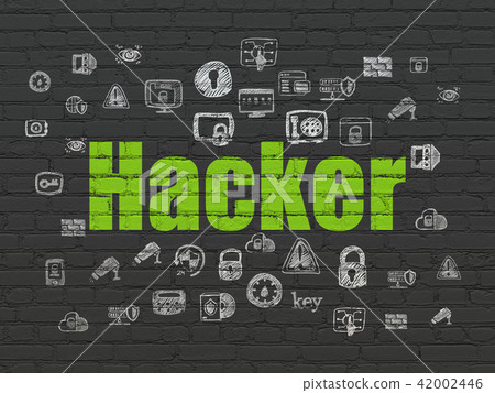 Protection concept: Hacker on wall background Protection concept: Hacker on wall background 42002446