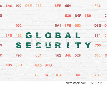 Protection concept: Global Security on wall background Protection concept: Global Security on wall background 42002448