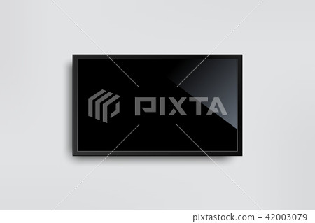 Black LED tv television screen blank on white wall Black LED tv television screen blank on white wall 42003079