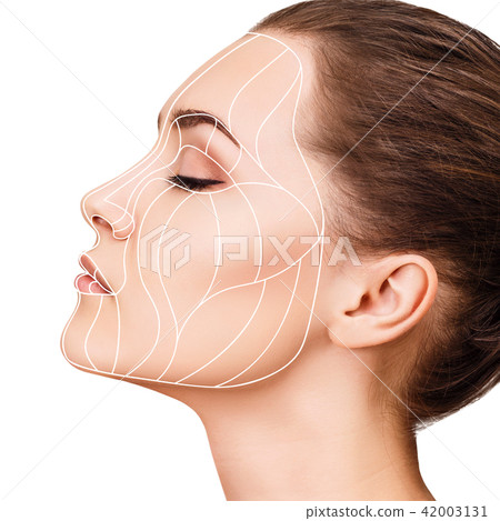 Graphic lines showing facial lifting effect on skin. Graphic lines showing facial lifting effect on skin. 42003131