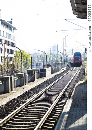 beautiful modern empty train station in sun light beautiful modern empty train station in sun light 42003411