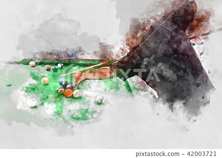 playing snooker on colorful watercolor painting 42003721