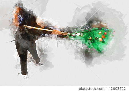 playing snooker on colorful watercolor painting 42003722