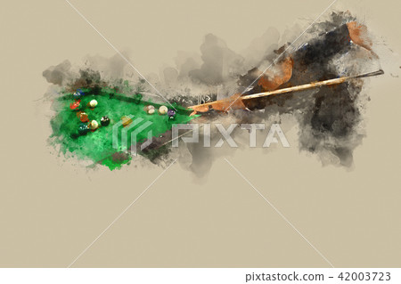 playing snooker on colorful watercolor painting 42003723