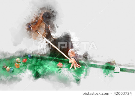 playing snooker on colorful watercolor painting 42003724