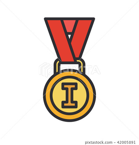 Line vector color medal and winner award icon. Sport equipment, success symbol. Athletic competition Line vector color medal and winner award icon. Sport equipment, success symbol. Athletic competition 42005891
