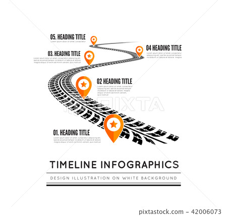Road way design infographics. Tire tracks timeline Road way design infographics. Tire tracks timeline 42006073