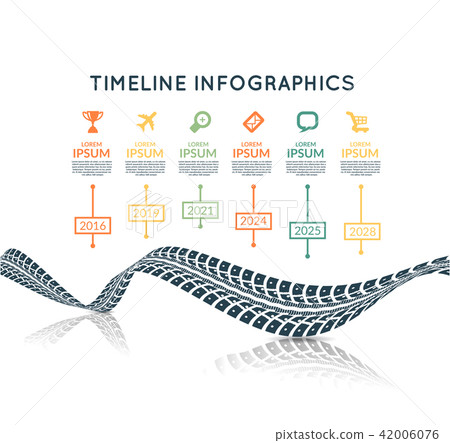 Road way design infographics. Tire tracks timeline 42006076