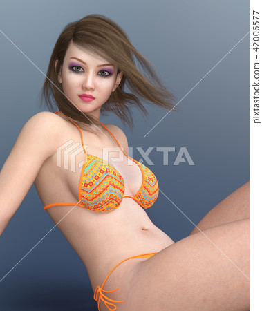 Young Asian woman in bikini in casual pose 42006577