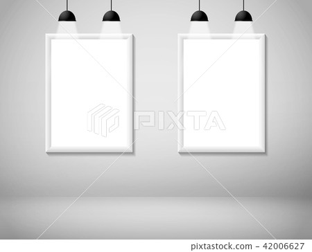 Blank white frame on wall with lamp Blank white frame on wall with lamp 42006627