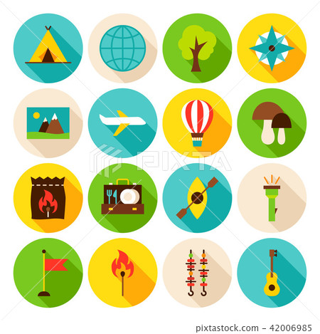 Summer Camp Circle Icons Set Summer Camp Circle Icons Set 42006985
