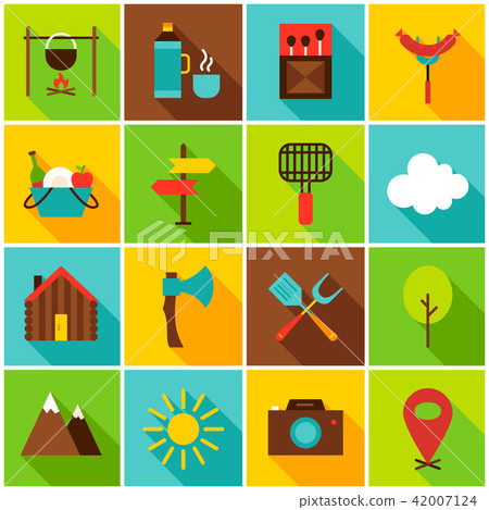 Summer Camping Colorful Icons 42007124