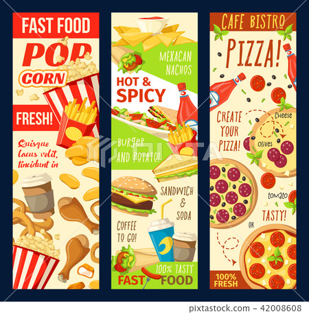 Fastfood restaurant menu vector banners Fastfood restaurant menu vector banners 42008608