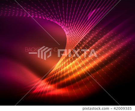 Smooth light effect, straight lines on glowing shiny neon dark background. Energy technology idea 42009385
