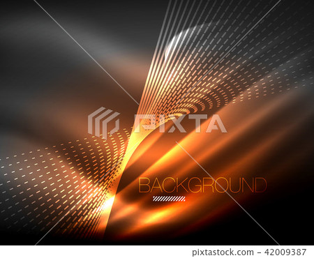 Smooth light effect, straight lines on glowing shiny neon dark background. Energy technology idea 42009387