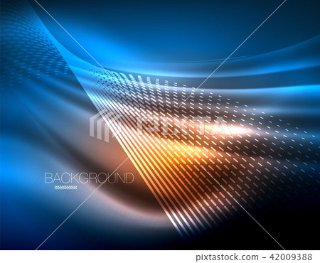 Smooth light effect, straight lines on glowing shiny neon dark background. Energy technology idea 42009388