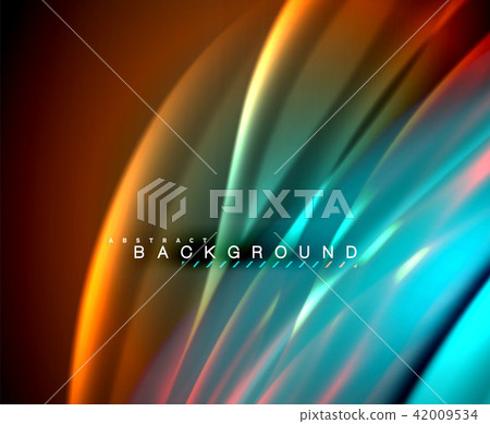 Neon glowing wave, magic energy and light motion background. Vector wallpaper template 42009534