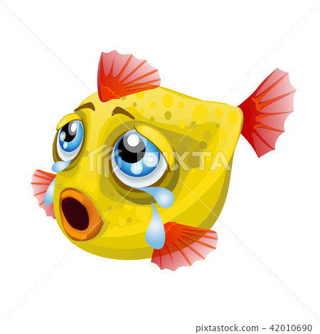 Cartoon weeping yellow fish isolated on a white background. Vector cartoon close-up illustration. Cartoon weeping yellow fish isolated on a white background. Vector cartoon close-up illustration. 42010690