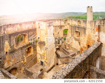 Landstejn Castle Ruins. View of ruined walls from castle tower 42011550