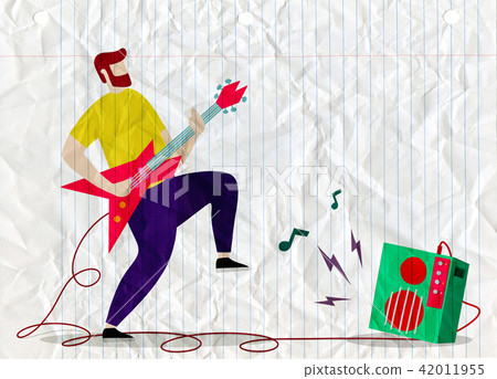 Young man with beard playing electric guitar. Young man with beard playing electric guitar. 42011955