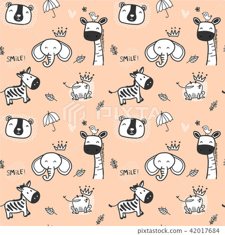 cute doodle wild animal pattern seamless 42017684
