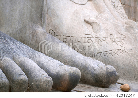 Close up of feet of the statue of Bahubali, also known as Gomateshwara, Vindhyagiri Hill Close up of feet of the statue of Bahubali, also known as Gomateshwara, Vindhyagiri Hill 42018247