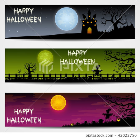 Three Halloween banners with castle and scarecrow Three Halloween banners with castle and scarecrow 42022750