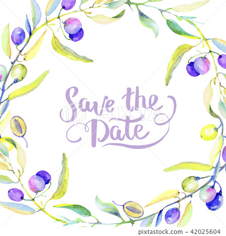 Olive branches in a watercolor style. Frame border ornament square. 42025604